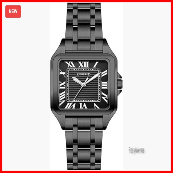 Men's Stainless Steel Square Watch with Roman Numerals 40mm